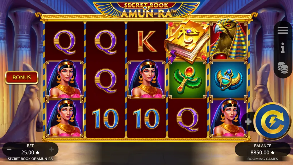 Gameplay του δημοφιλούς παιχνιδιού Secret Book of Amun Ra στο Καζίνο Amunra
